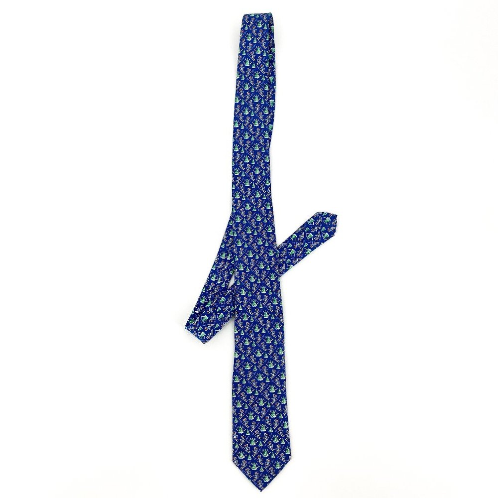 VINEYARD VINES Martha's Vineyard Navy Downhill Silk Festive Theme Ski Tie NWT